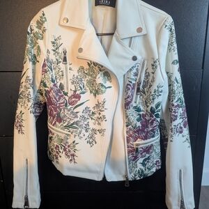 AKIRA Cream Floral Leather Jacket
